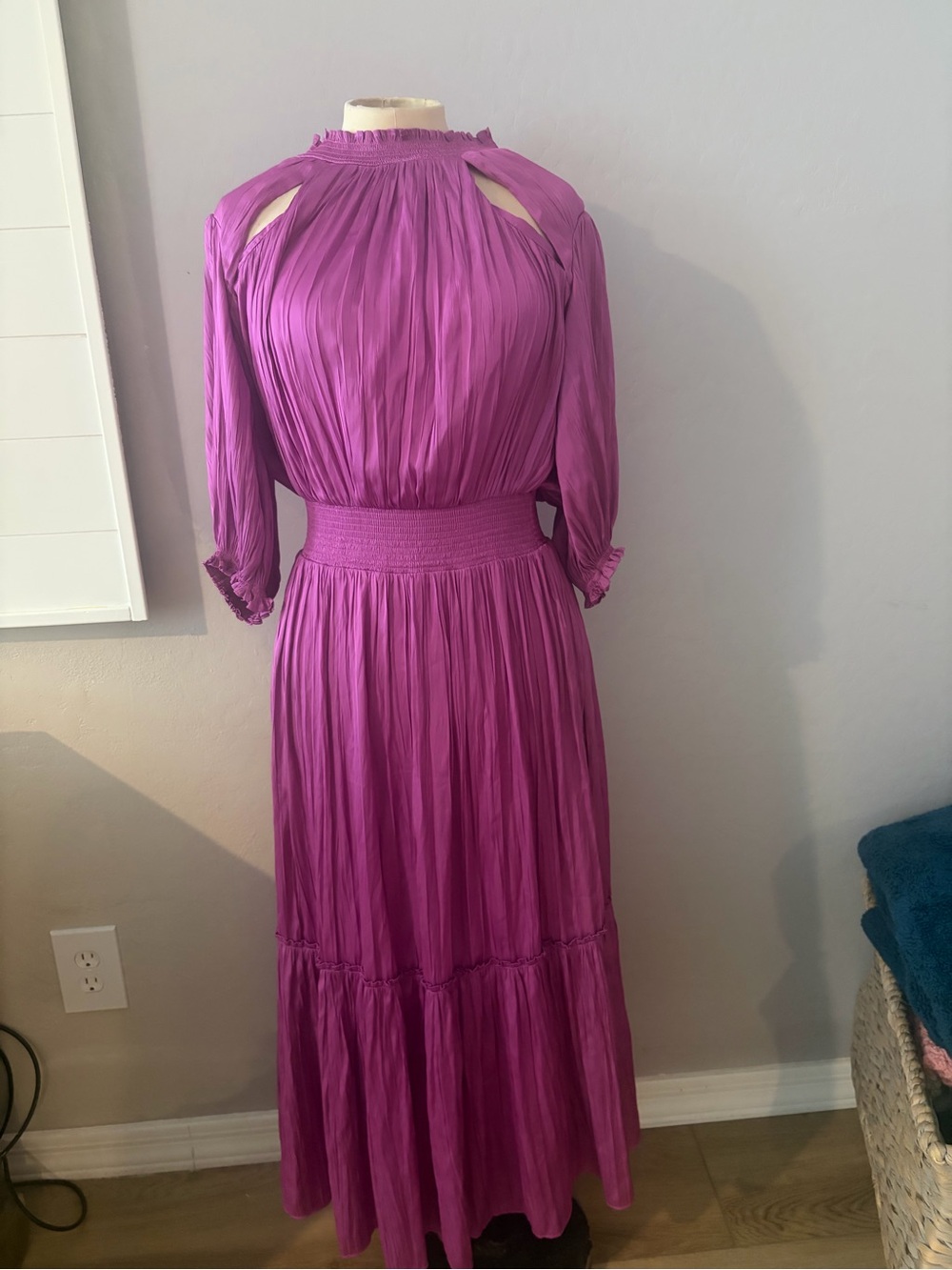 BCBGMaxAzria Fuchsia Long Sleeve Maxi Dress with Shoulder Cutouts